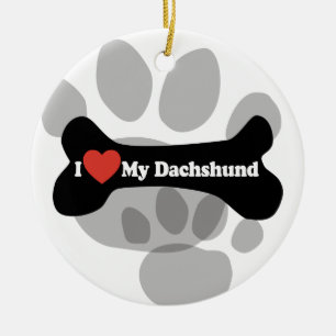 I Love My Dachshund - Dog Bone Ceramic Tree Decoration