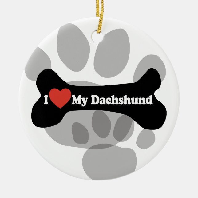 I Love My Dachshund - Dog Bone Ceramic Tree Decoration (Front)