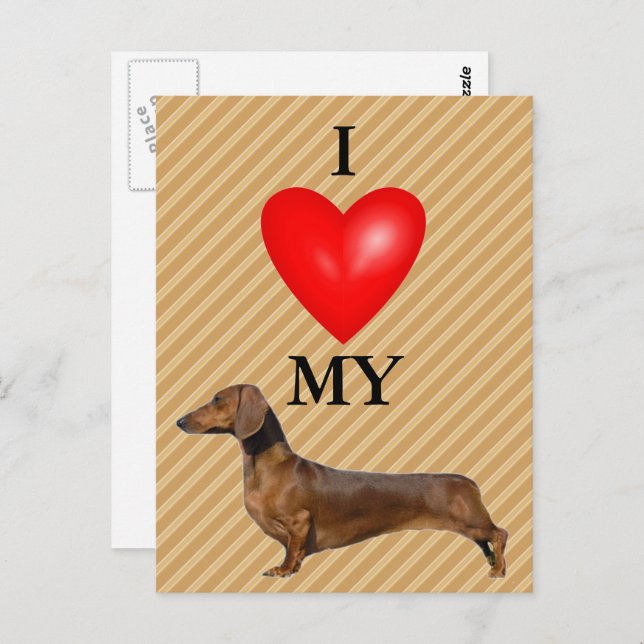 I Love My Dachshund Red Heart Postcard (Front/Back)