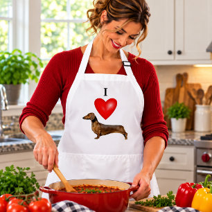 I Love My Dachshund Red Heart Standard Apron