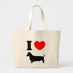 I Love My Dachshund Red Heart Wiener Dog Large Tote Bag