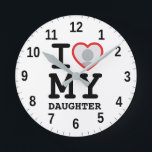 i love my daughter | Funny Father's Day Round Clock<br><div class="desc">Celebrate the special bond between a parent and child with our custom photo round clock, designed for Father's or Mother's Day. This unique piece combines functionality with personalisation, allowing you to showcase a cherished photo of you and your daughter. Crafted with high-quality materials, the clock features a sleek, modern design...</div>