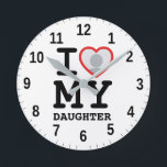 i love my daughter | Funny Father's Day Round Clock<br><div class="desc">Celebrate the special bond between a parent and child with our custom photo round clock, designed for Father's or Mother's Day. This unique piece combines functionality with personalisation, allowing you to showcase a cherished photo of you and your daughter. Crafted with high-quality materials, the clock features a sleek, modern design...</div>