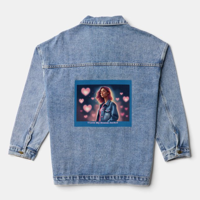I Love My Denim Jacket Pink Hearts (Back)