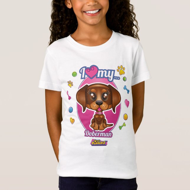 I Love My Doberman Apparel (Red Doberman) T-Shirt (Front)
