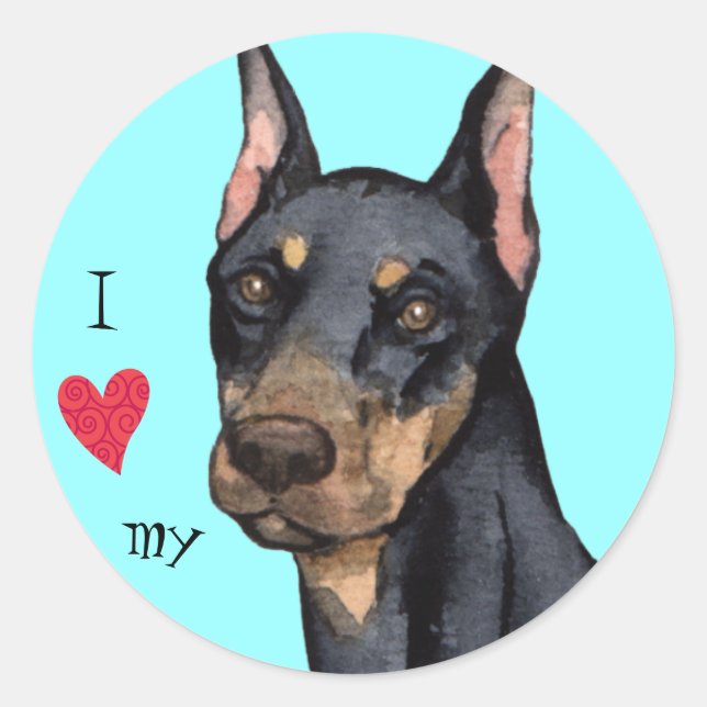 I Love my Doberman Classic Round Sticker (Front)