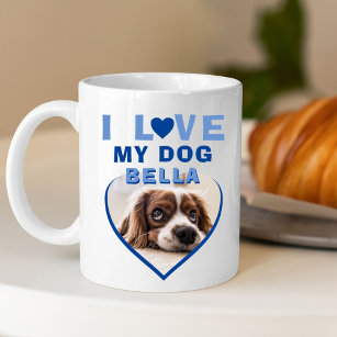 I love my Dog Blue Heart Photo Dog Name Coffee Mug