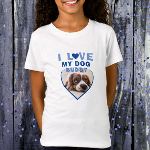I love my Dog Blue Heart Photo Pet Name T-Shirt