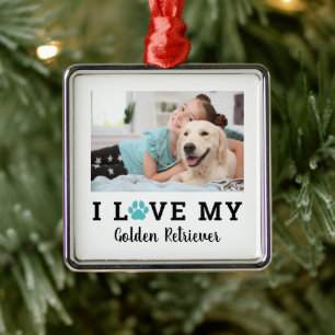 I Love My Dog Breed Name Custom Photo Gift Metal Tree Decoration
