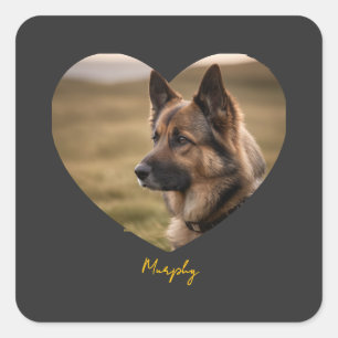 I love my dog customized image and name square sticker