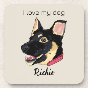 I Love My Dog Cute German Shepherd Puppy Name Coaster