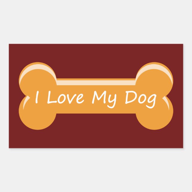 I Love My Dog | Dog Bone Rectangular Sticker (Front)