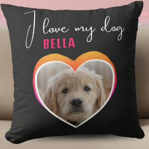 I love my Dog Heart Pet Photo Name Black Cushion