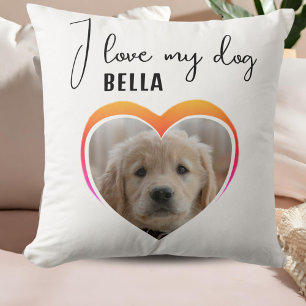 I love my Dog Heart Pet Photo Name Cushion