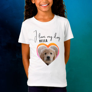 I love my Dog Heart Pet Photo Name Girl's T-Shirt