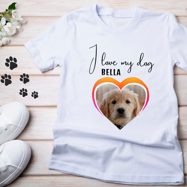 I love my Dog Heart Pet Photo Name T-Shirt (Creator Uploaded)