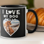 I love my Dog Heart Photo Dog Name Black Mug<br><div class="desc">I love my Dog Heart Photo Dog Name Black Coffee Mug. A photo in a shape of a heart. Add your photo and name. Great gift for a dog owner.</div>