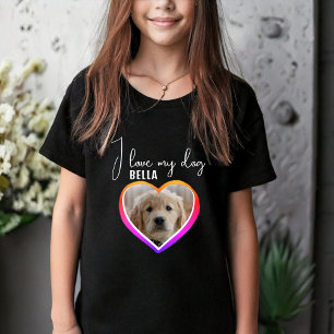 I love my Dog Heart Photo Pet Name Black  T-Shirt