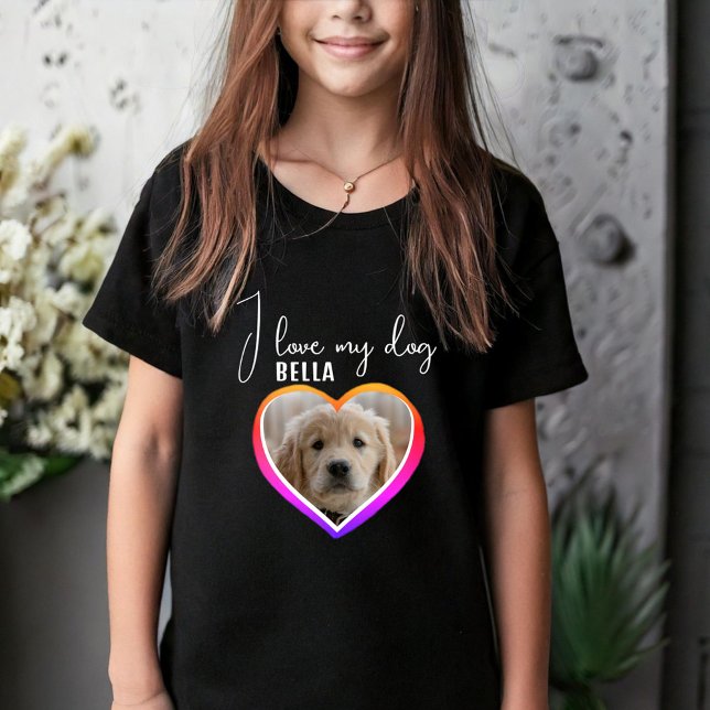 I love my Dog Heart Photo Pet Name Black  T-Shirt (Creator Uploaded)