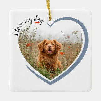 I Love My Dog Heart Photo Throw Pillow Ceramic Ornament