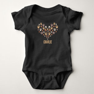 I Love My dog Paw Heart Personalised Cute Pet Name Baby Bodysuit