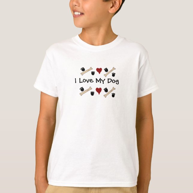 I Love My Dog - Paw Prints and Bones T-Shirt (Front)