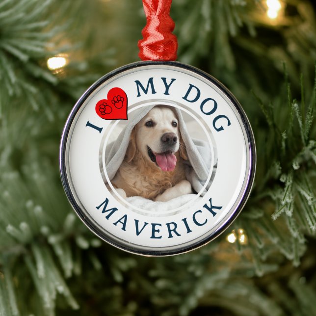 I LOVE MY DOG Personalized Furbaby Photo Gift Metal Tree Decoration (Tree)
