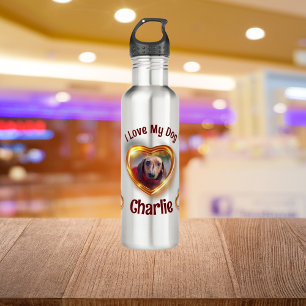 I Love My Dog Pet Glowing Heart 710 Ml Water Bottle