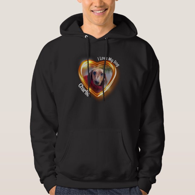 I Love My Dog Pet Glowing Heart Hoodie (Front)
