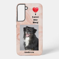 I Love My Dog photo and name on Pink Marble