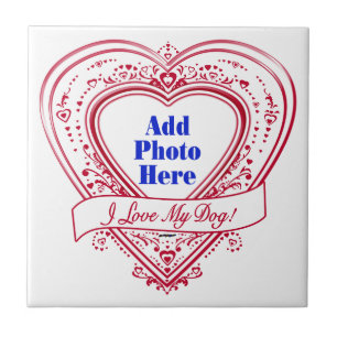 I Love My Dog! Photo Red Hearts Tile