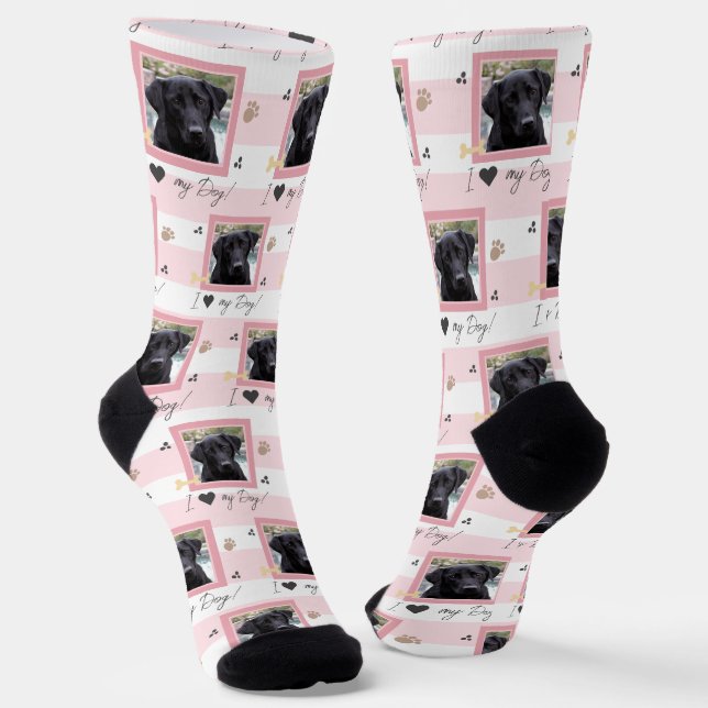 I Love My Dog Photo Socks (Angled)