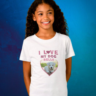 I love my Dog Pink Heart Photo Pet Name T-Shirt