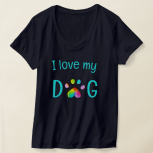 "I Love My Dog" Rainbow Watercolor Paw Print T-Shirt