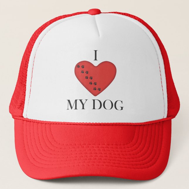 I Love My Dog Red Heart Baseball Cap (Front)