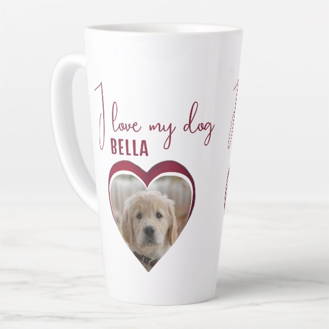 I love my Dog Red Heart Photo Pet Name  Latte Mug (Left Angle)