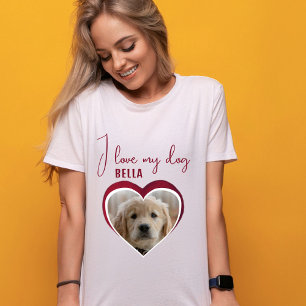 I love my Dog Red Heart Photo Pet Name T-Shirt