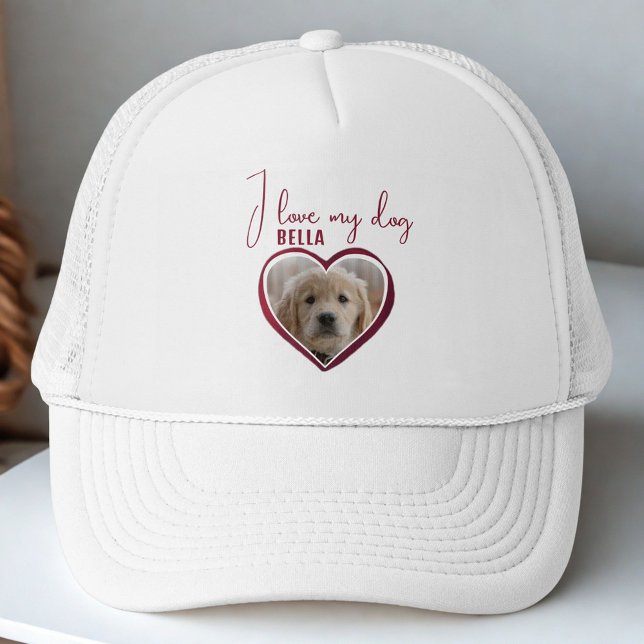 I love my Dog Red Heart Photo Pet Name Trucker Hat (Creator Uploaded)