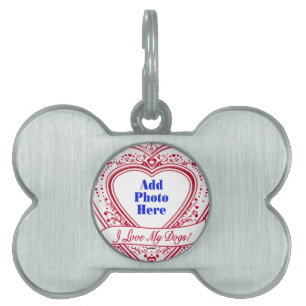 I Love My Dogs! Photo Red Hearts Pet Name Tag