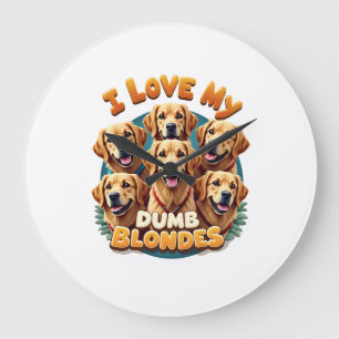 I Love My Dumb Blonde Golden Retrievers Vintage Re Large Clock