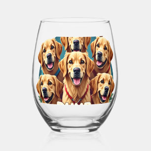 I Love My Dumb Blonde Golden Retrievers Vintage Re Stemless Wine Glass