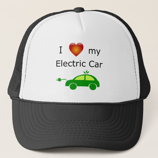 I Love My Electric Car Trucker Hat (Front)