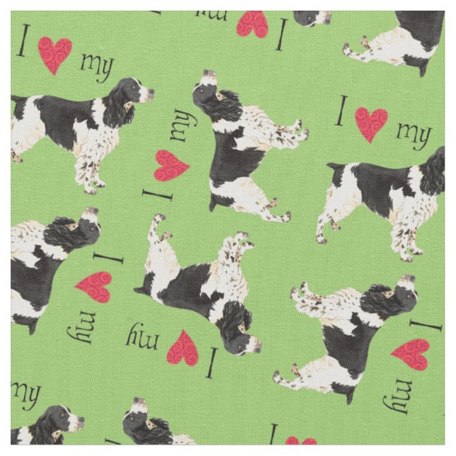 I Love my English Springer Spaniel Fabric (Close Up)