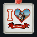 I Love My Family Personalised Photo Keepsake Metal Tree Decoration<br><div class="desc">Add your family photo,  pet,  husband,  wife,  son,  daughter to this cute "I Love Heart My Family" design. Makes a great keepsake and decor for the Christmas tree.</div>