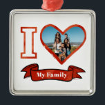 I Love My Family Personalised Photo Keepsake Metal Tree Decoration<br><div class="desc">Add your family photo,  pet,  husband,  wife,  son,  daughter to this cute "I Love Heart My Family" design. Makes a great keepsake and decor for the Christmas tree.</div>