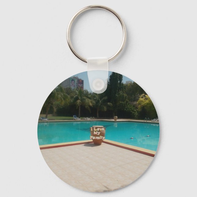 I Love My Family Poolside Art Key Ring (Front)