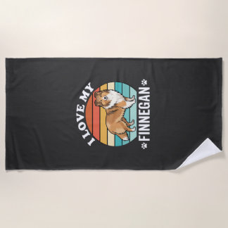 I Love My Finnegan Sheltie Retro Sunset Beach Towel