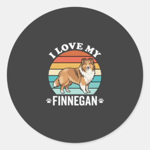 I Love My Finnegan Sheltie Retro Sunset Classic Round Sticker