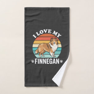 I Love My Finnegan Sheltie Retro Sunset Hand Towel