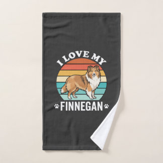 I Love My Finnegan Sheltie Retro Sunset Hand Towel